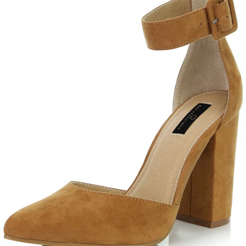 Vegan Nude Ankle Strap Tan Pumps Heels Sandals